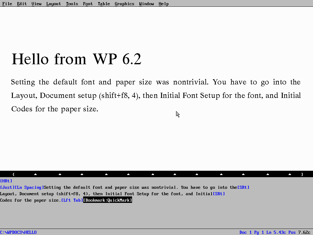 Screenshot from WP6 running on dosemu2 on debian